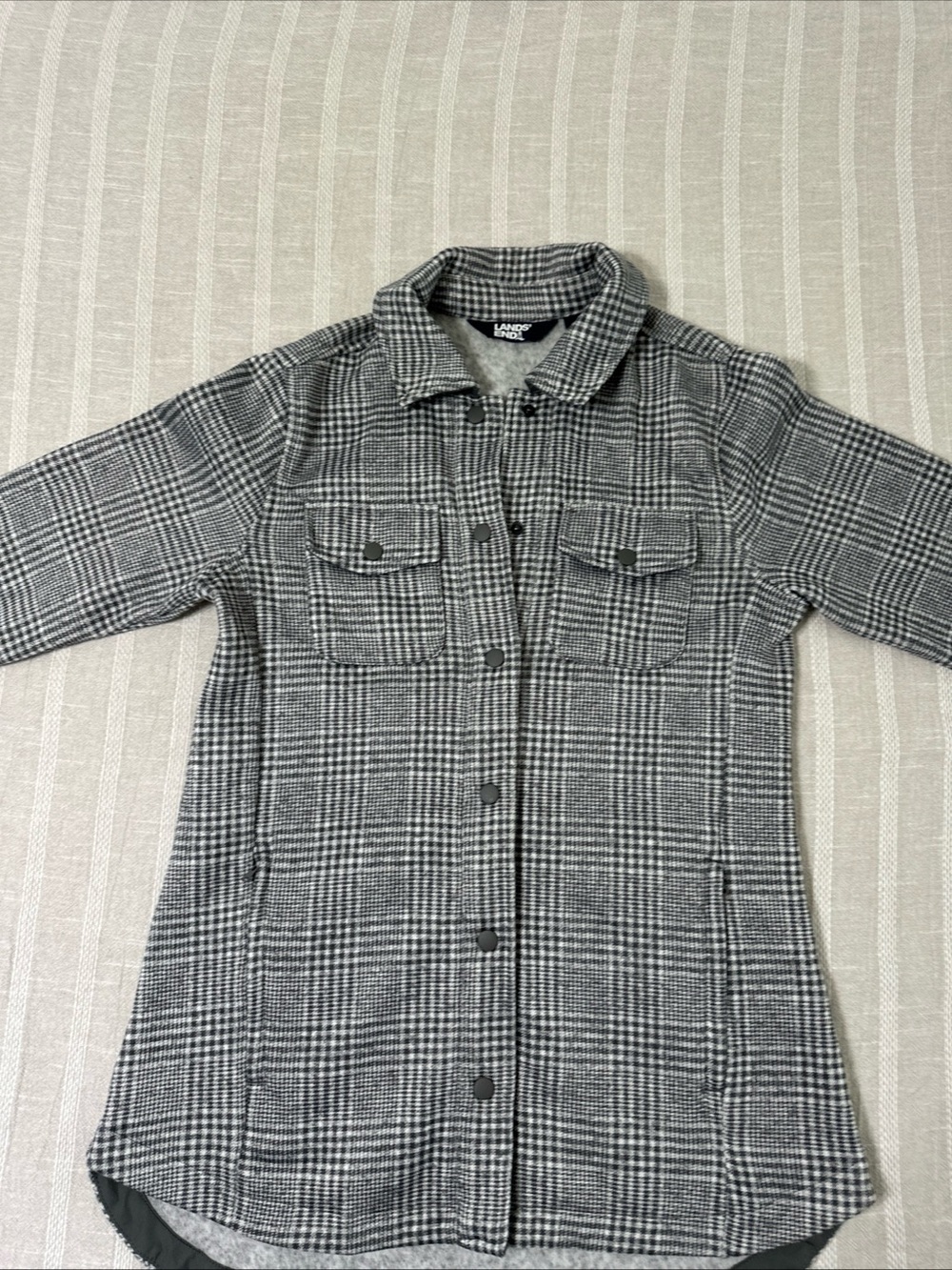 Lands' End Black and White Plaid Button-Front Shirt Jacket